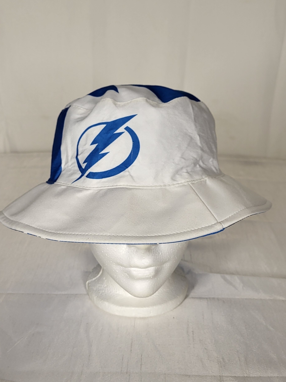 Kids White Bucket Hat with Blue Lightning Graphic